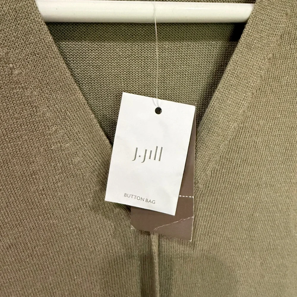 J.‎ Jill Sage Green Linen Blend Button Front Short Sleeve Cardigan Dress MP NEW